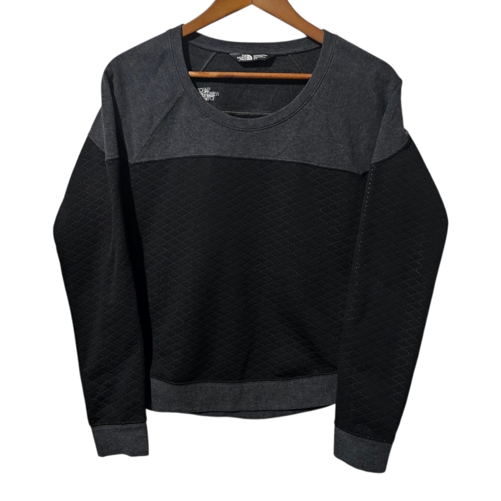 The North Face Black & Gray Quilted Pullover – Size Small | Fleece-Lined Crew